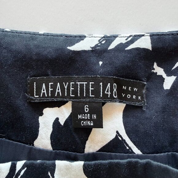 VGUC Lafayette 148 Cotton Floral Print A-Line Pleat Skirt in Black & White Sz 6 - Picture 5 of 9